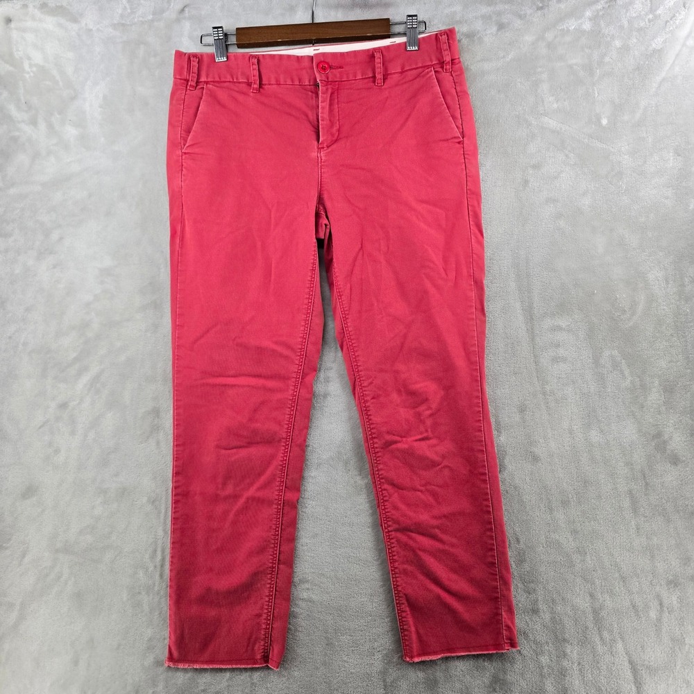 Paper Boat G1 Goods Pants Womens 6 Red Raw Hem Cropped Chino Stretch